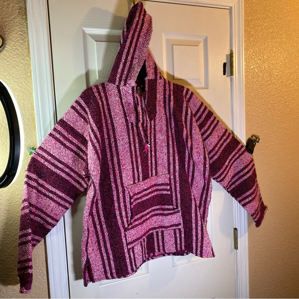 Artesanias La Malinche Capucha Mens XL Hoodie Poncho Mexico Baja Drug Rug Adult